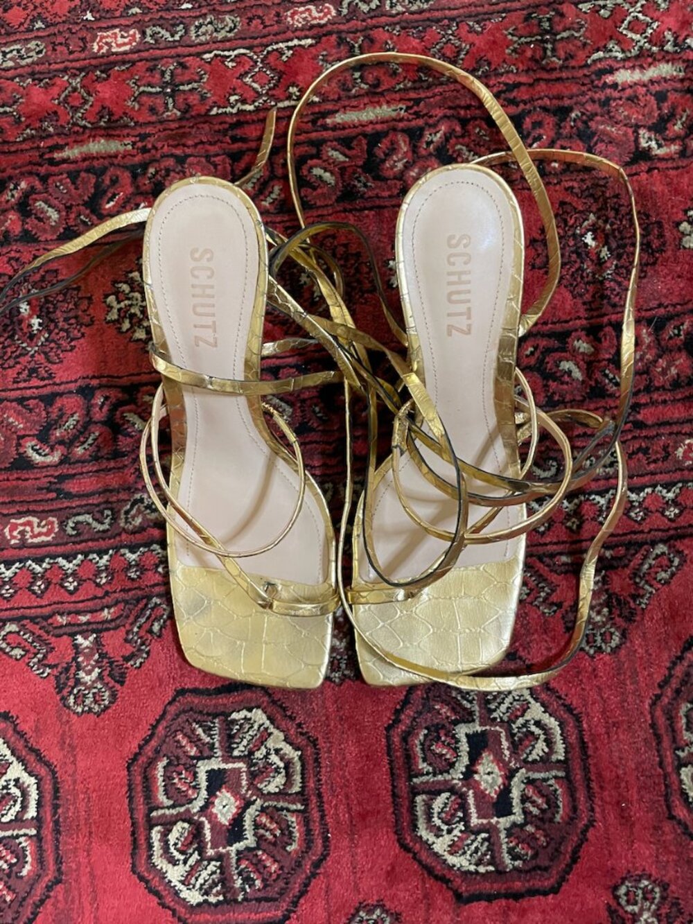Schutz Gold Strappy Heels
